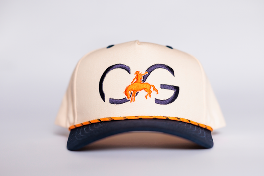 Cream and Navy CG with Orange Bronco and Rope