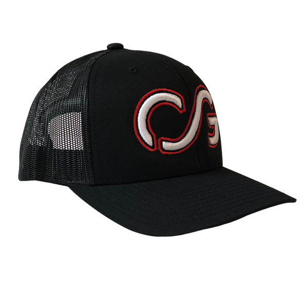 Black Trucker with White CG & Red Logo Outline