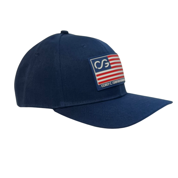 Navy snapback with pvc flag patch