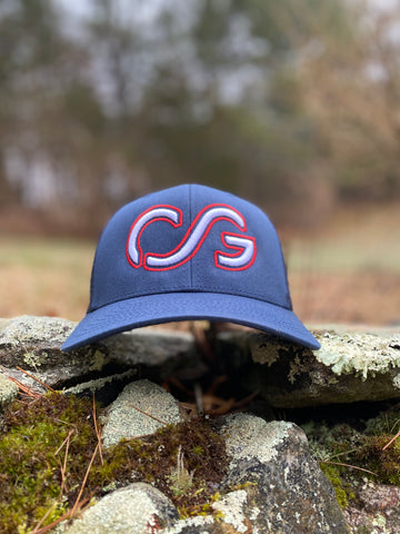 Navy Trucker with White CG & Red Logo Outline