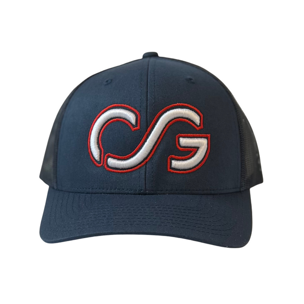 Navy Trucker with White CG & Red Logo Outline